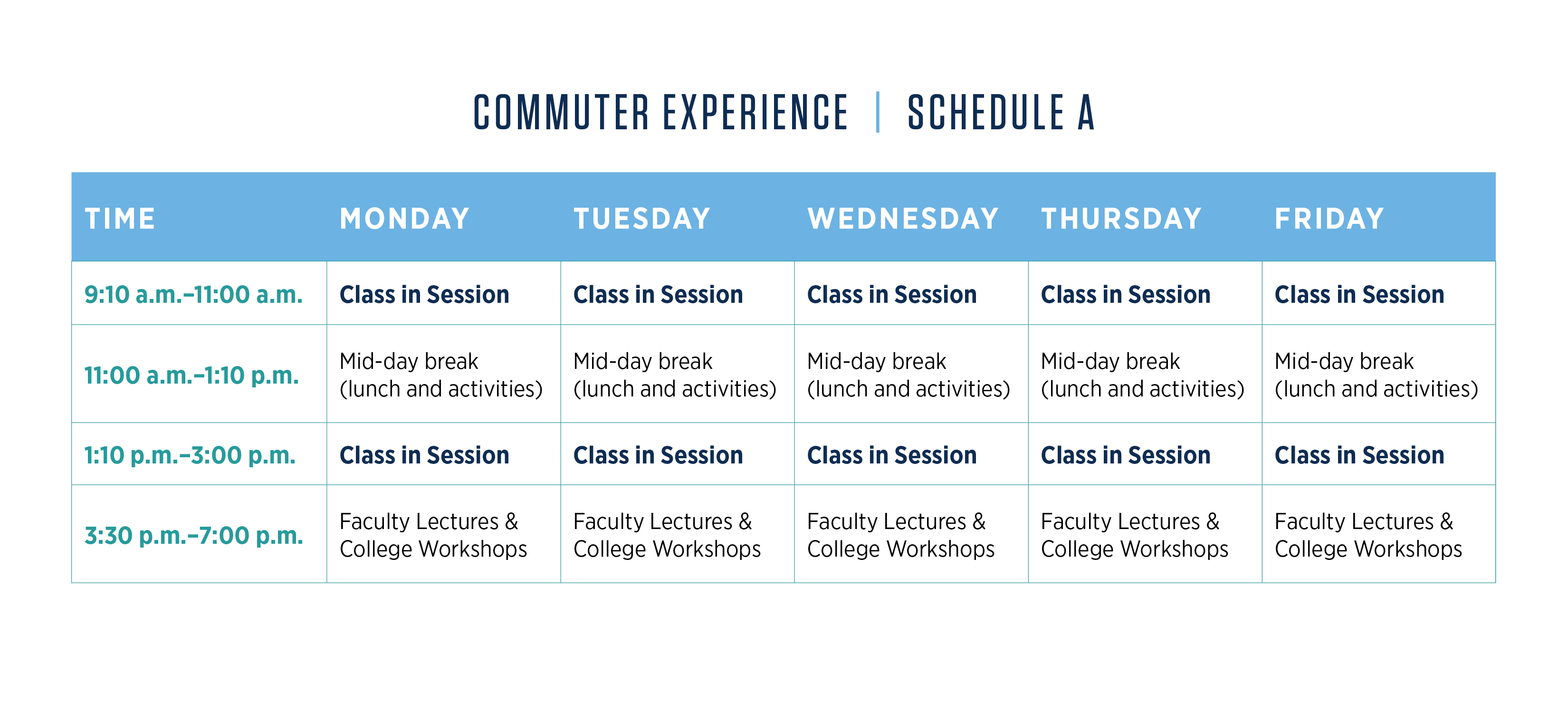 Enlargeable graphic showing Commuter Experiance Schedule A