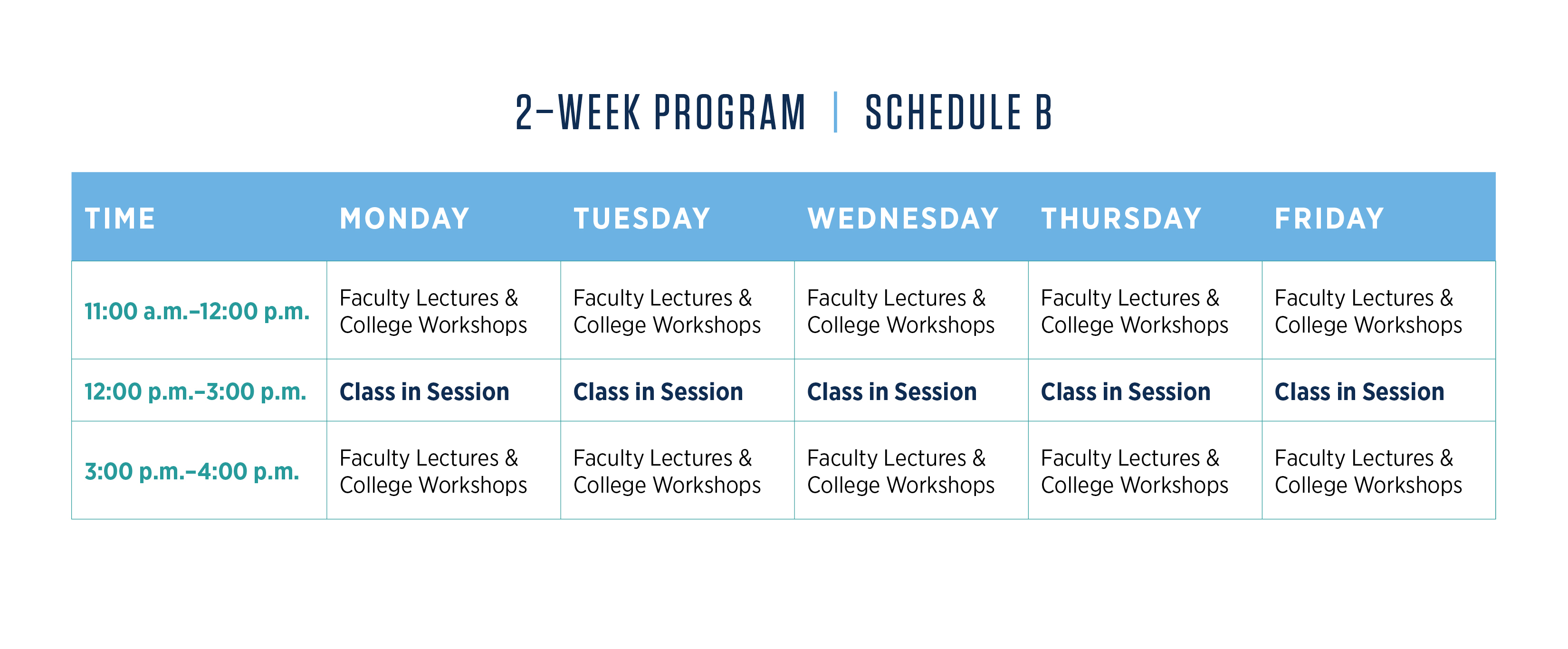 Enlargeable graphic showing 2-Week Schedule B